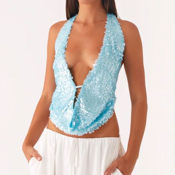 Peppermayo - Rio Dreams Cowl Neck Halter Top - Turquoise - Picture 1 of 5